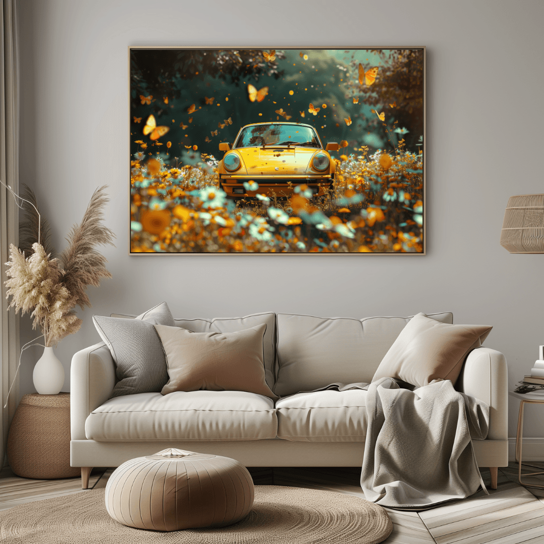 Porsche Yellow Porsche in Butterfly Meadow Canvas