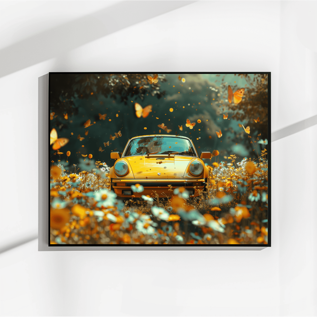 Porsche Yellow Porsche in Butterfly Meadow Canvas