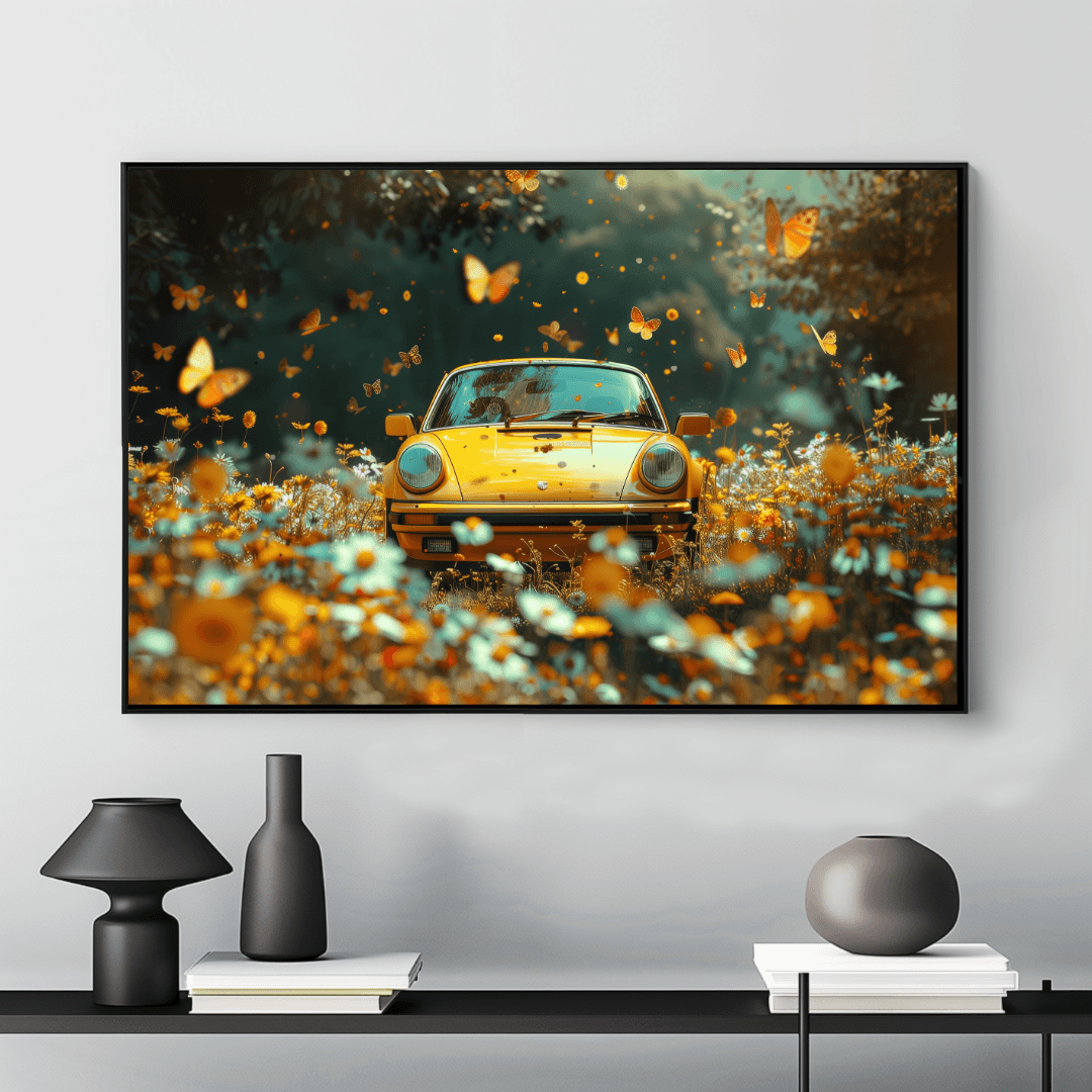 Porsche Yellow Porsche in Butterfly Meadow Canvas