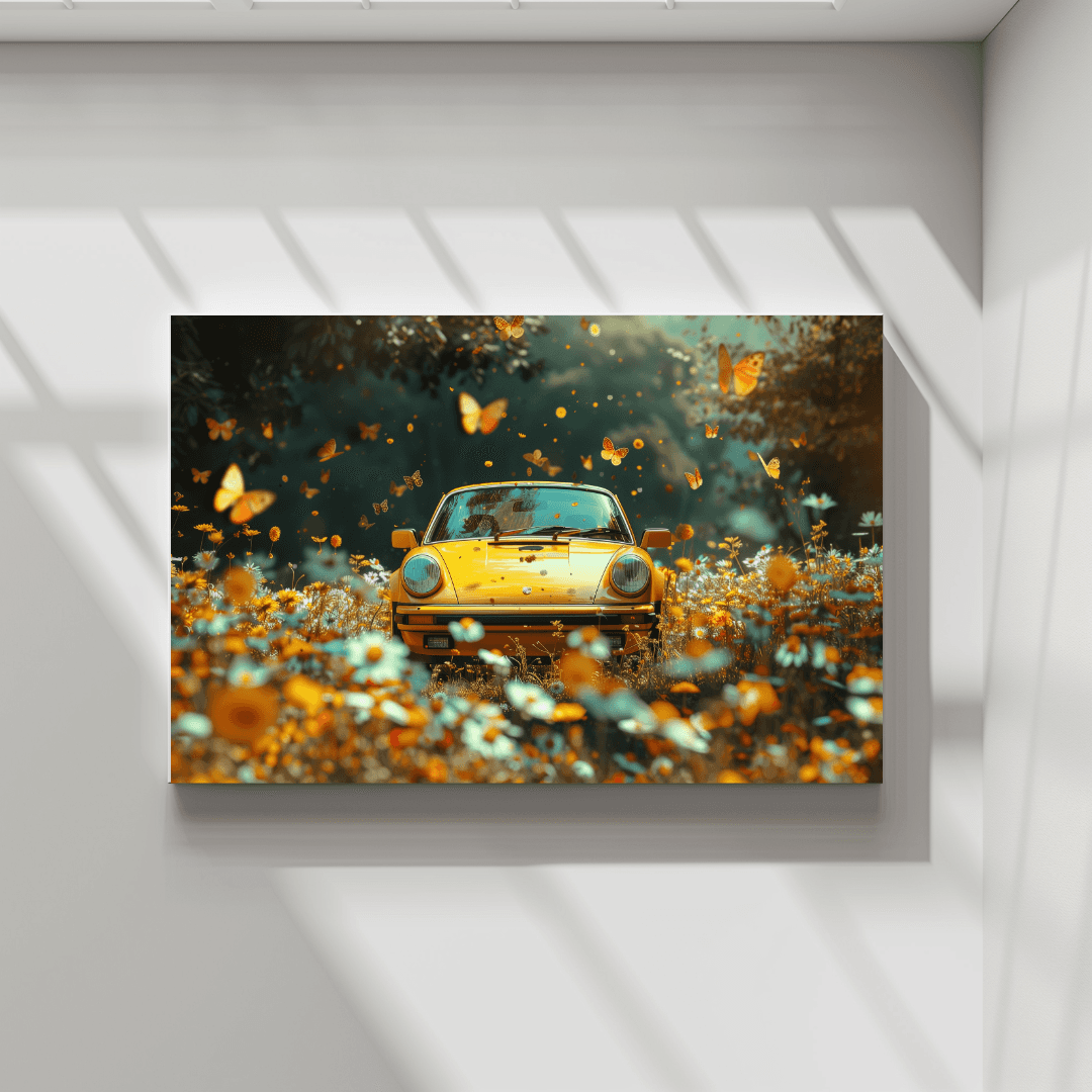Porsche Yellow Porsche in Butterfly Meadow Canvas