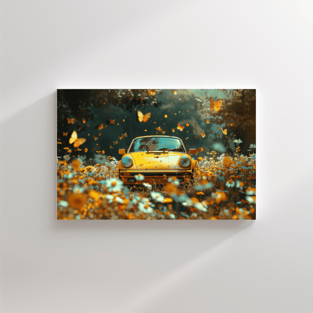 Porsche Yellow Porsche in Butterfly Meadow Canvas