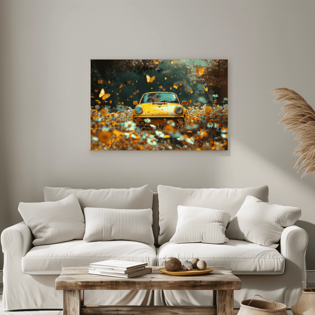 Porsche Yellow Porsche in Butterfly Meadow Canvas