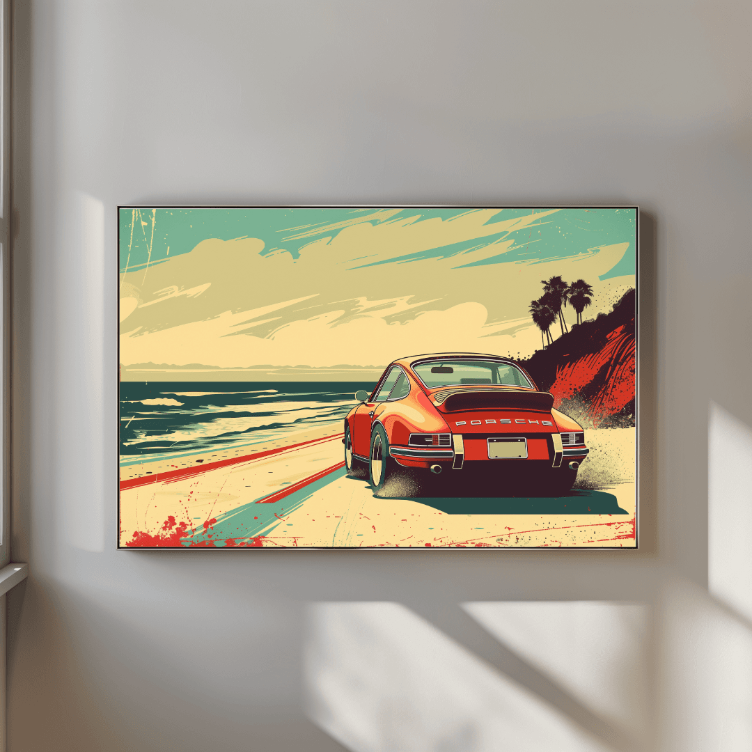Porsche Retro Porsche on California Coast Canvas