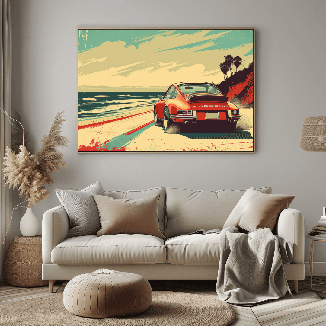 Porsche Retro Porsche on California Coast Canvas