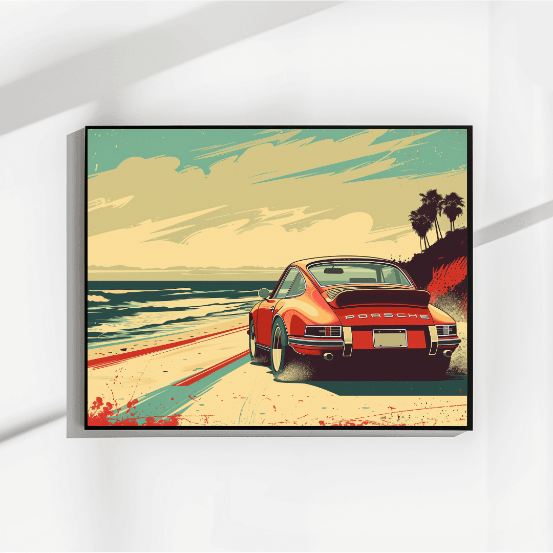 Porsche Retro Porsche on California Coast Canvas