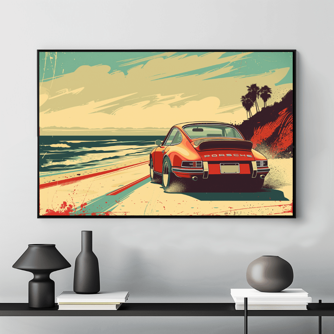 Porsche Retro Porsche on California Coast Canvas