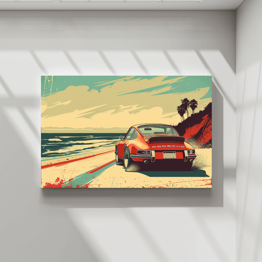 Porsche Retro Porsche on California Coast Canvas