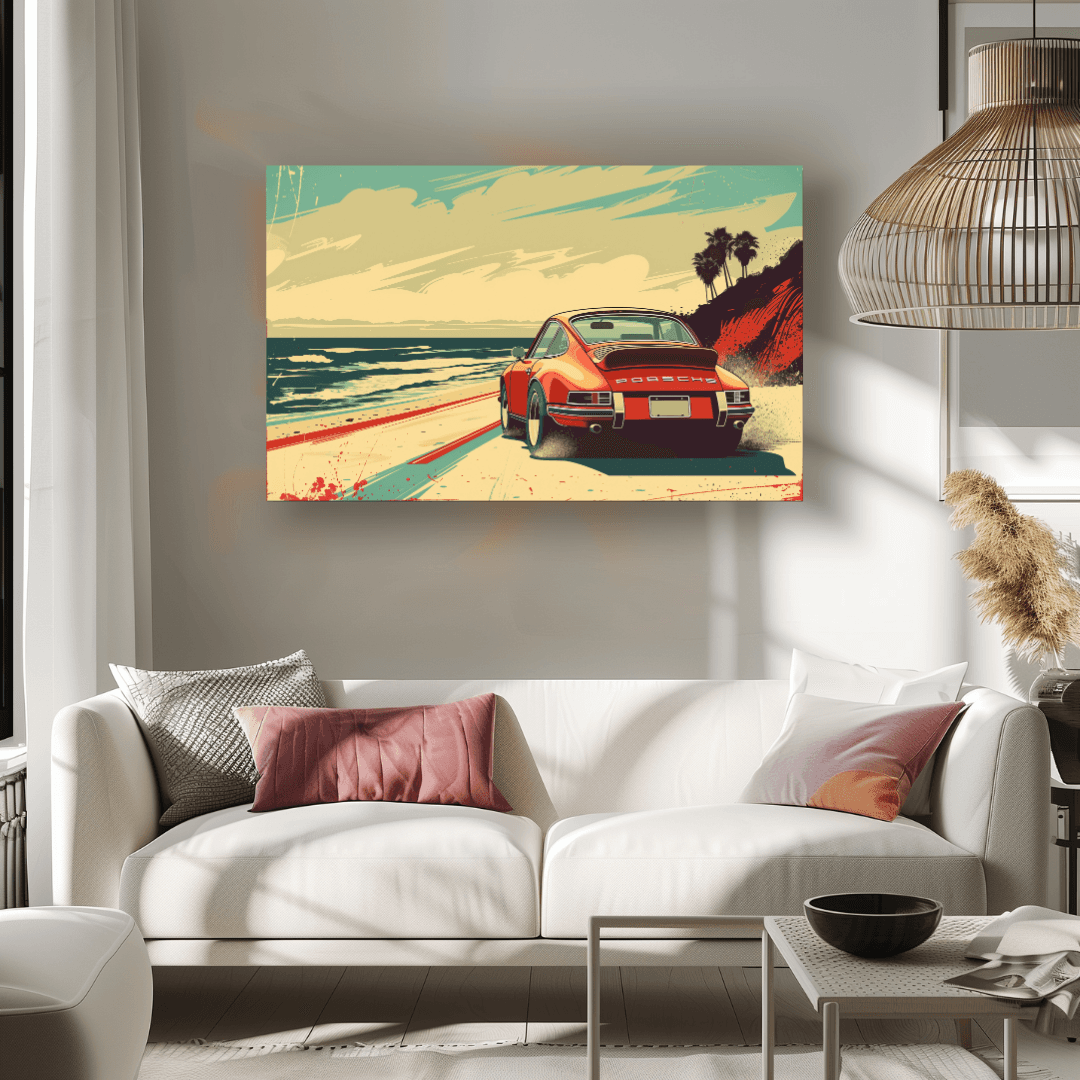 Porsche Retro Porsche on California Coast Canvas