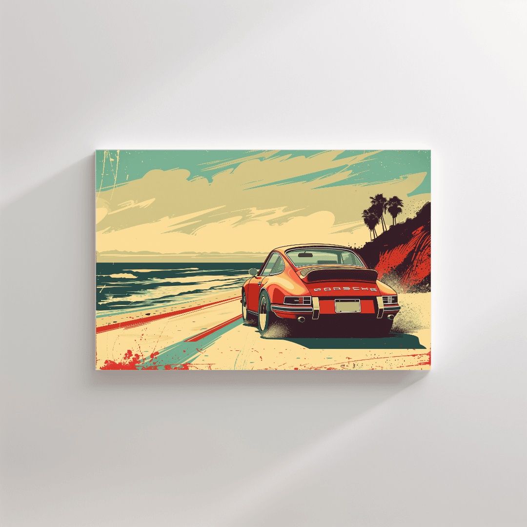 Porsche Retro Porsche on California Coast Canvas
