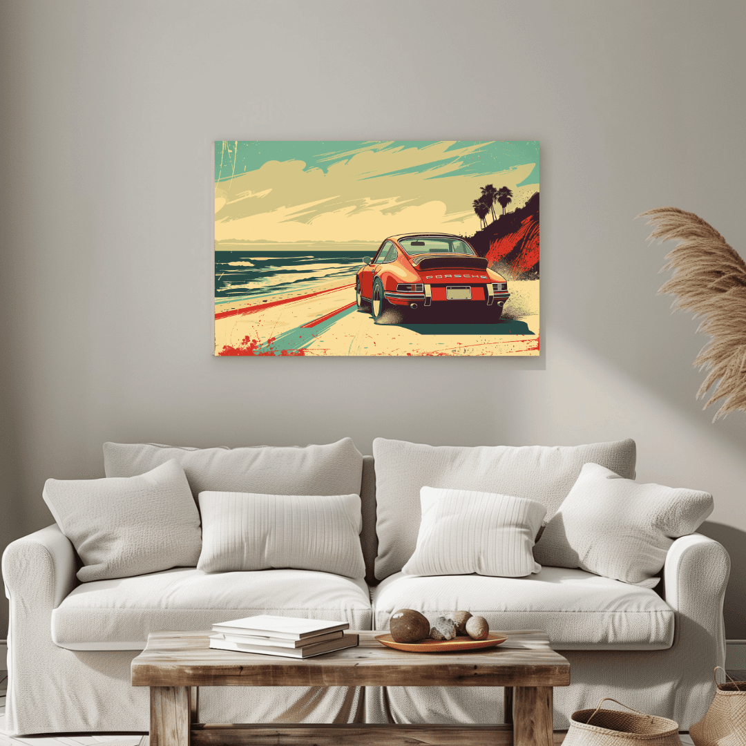 Porsche Retro Porsche on California Coast Canvas