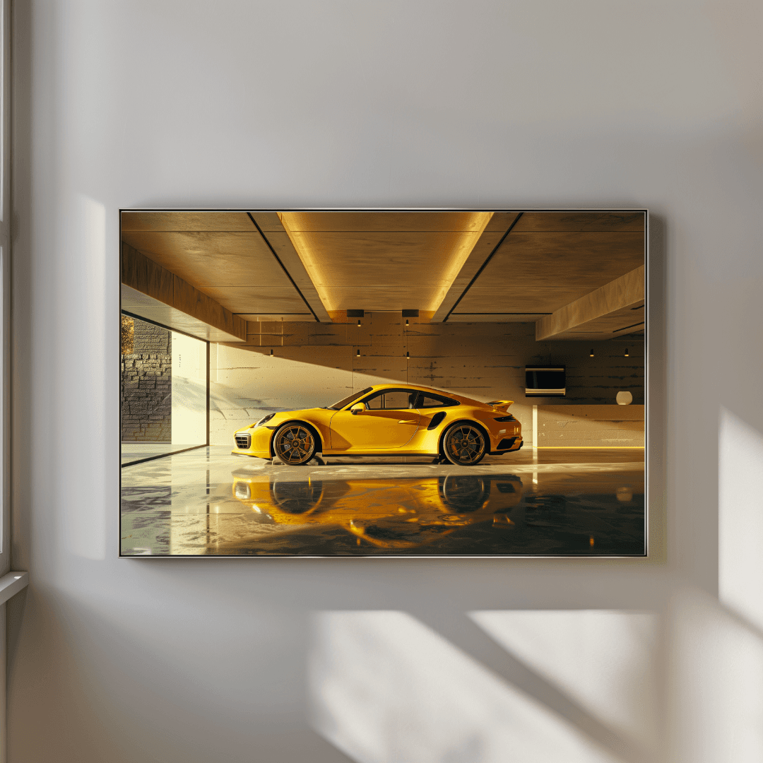 Porsche Yellow Porsche in Minimalist Garage Canvas