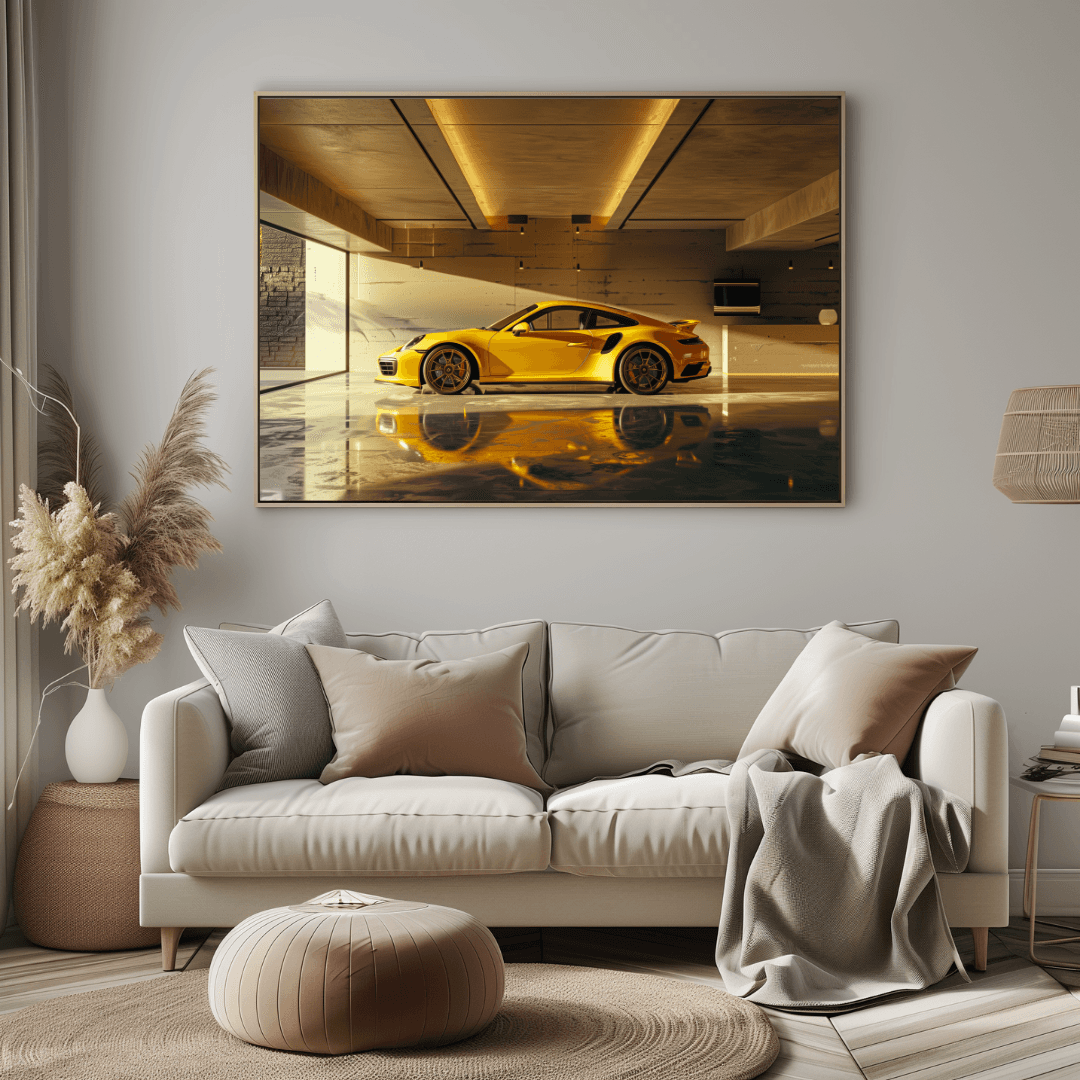Porsche Yellow Porsche in Minimalist Garage Canvas