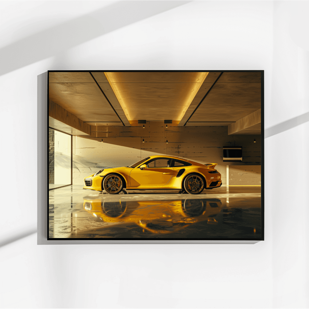 Porsche Yellow Porsche in Minimalist Garage Canvas