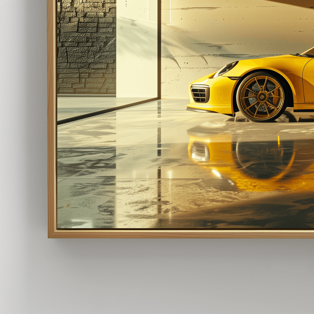 Porsche Yellow Porsche in Minimalist Garage Canvas