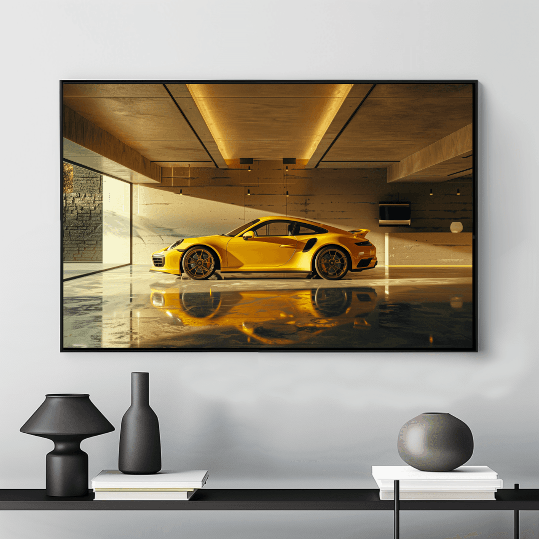 Porsche Yellow Porsche in Minimalist Garage Canvas