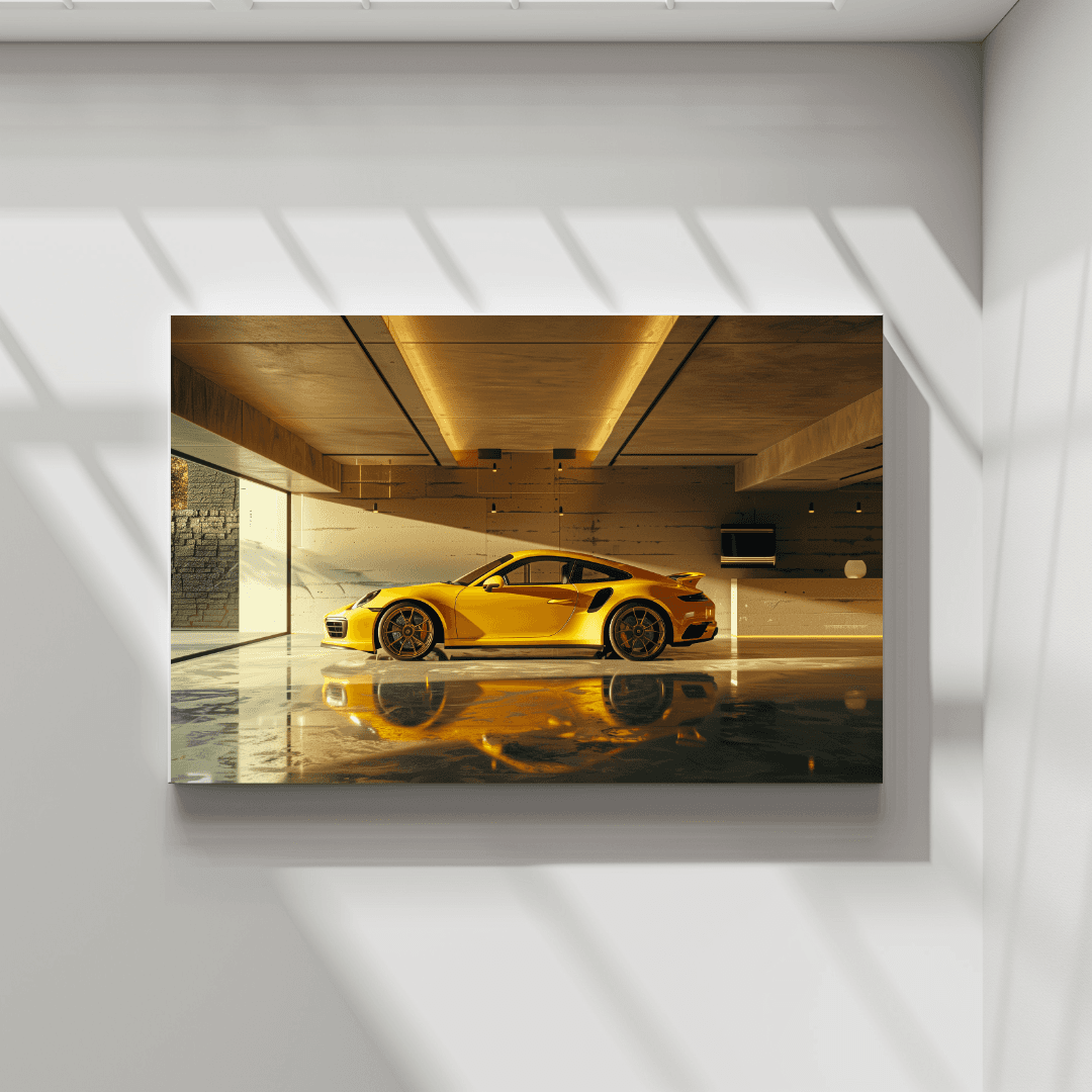 Porsche Yellow Porsche in Minimalist Garage Canvas