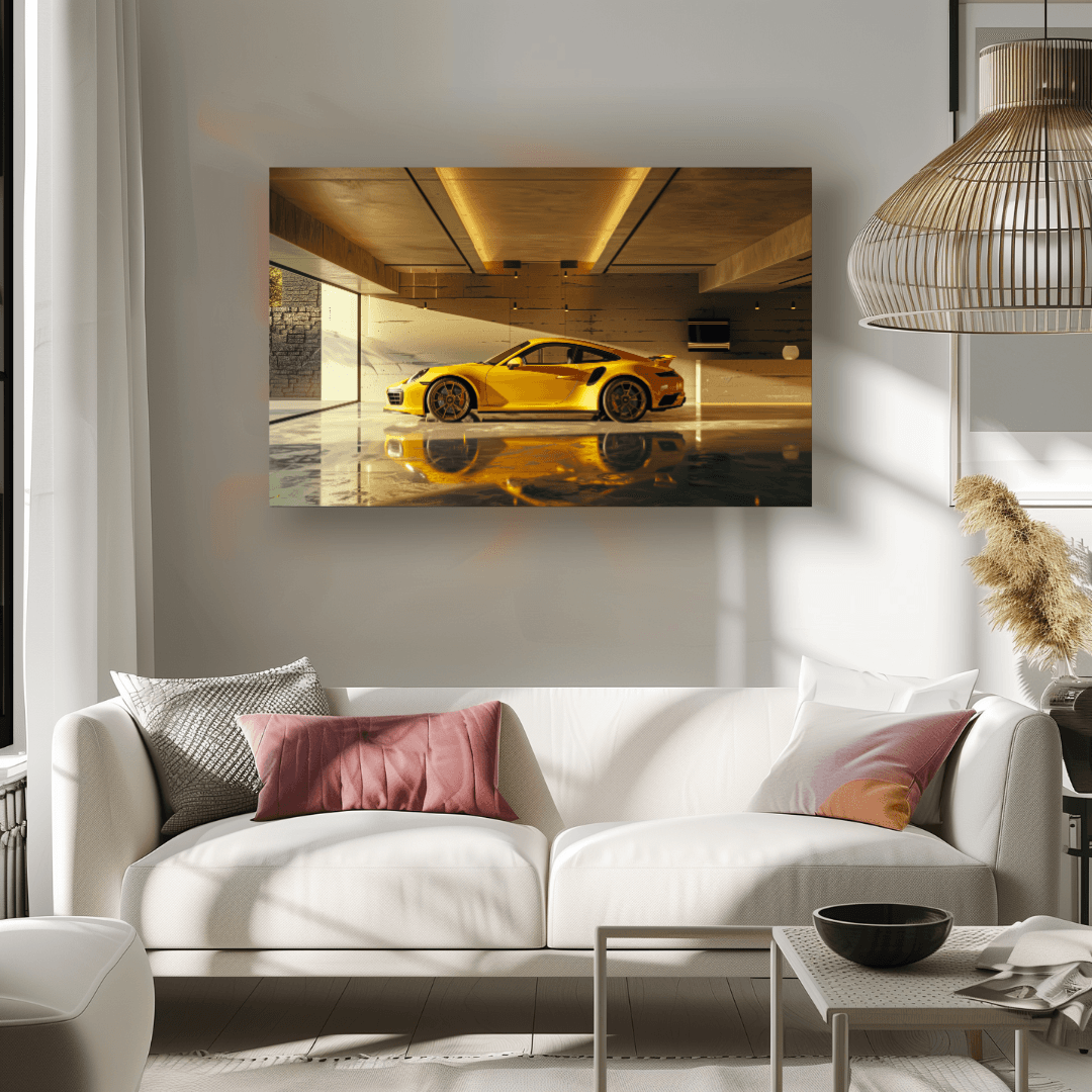 Porsche Yellow Porsche in Minimalist Garage Canvas