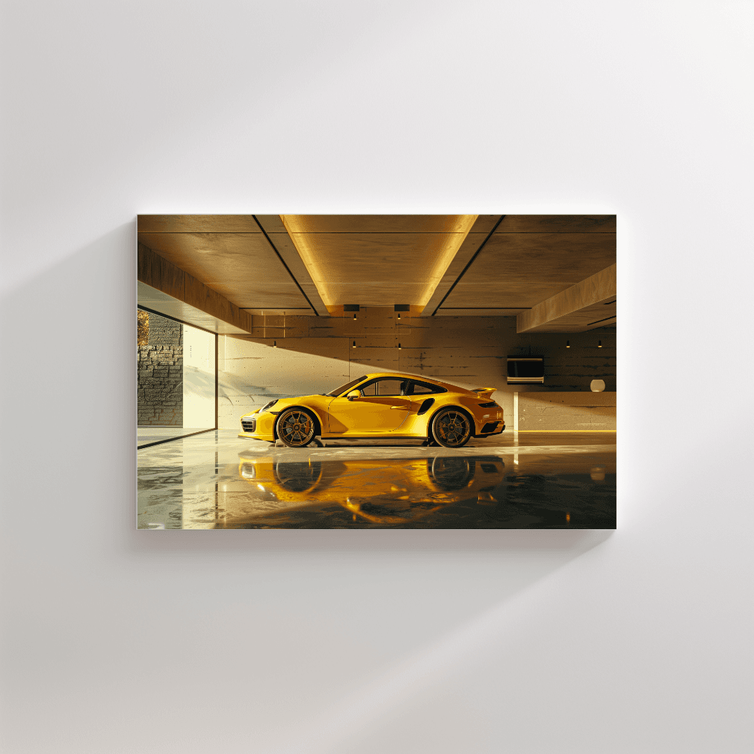 Porsche Yellow Porsche in Minimalist Garage Canvas