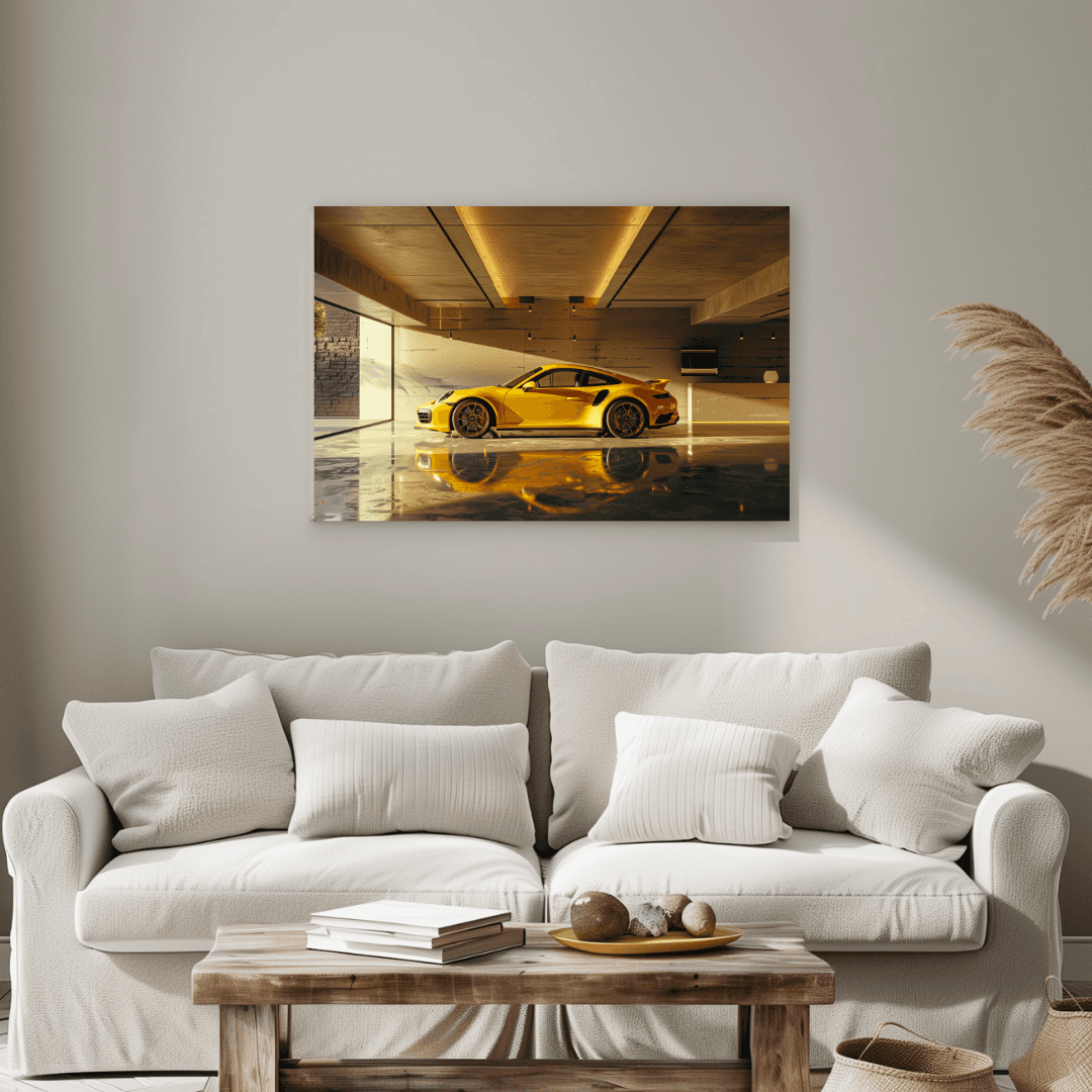 Porsche Yellow Porsche in Minimalist Garage Canvas