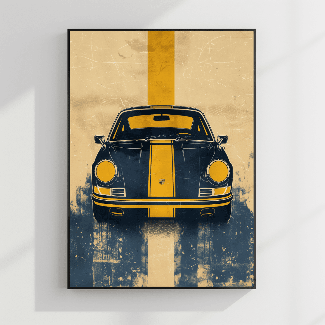 Porsche Porsche Front View with Yellow Racing Stripe Canvas
