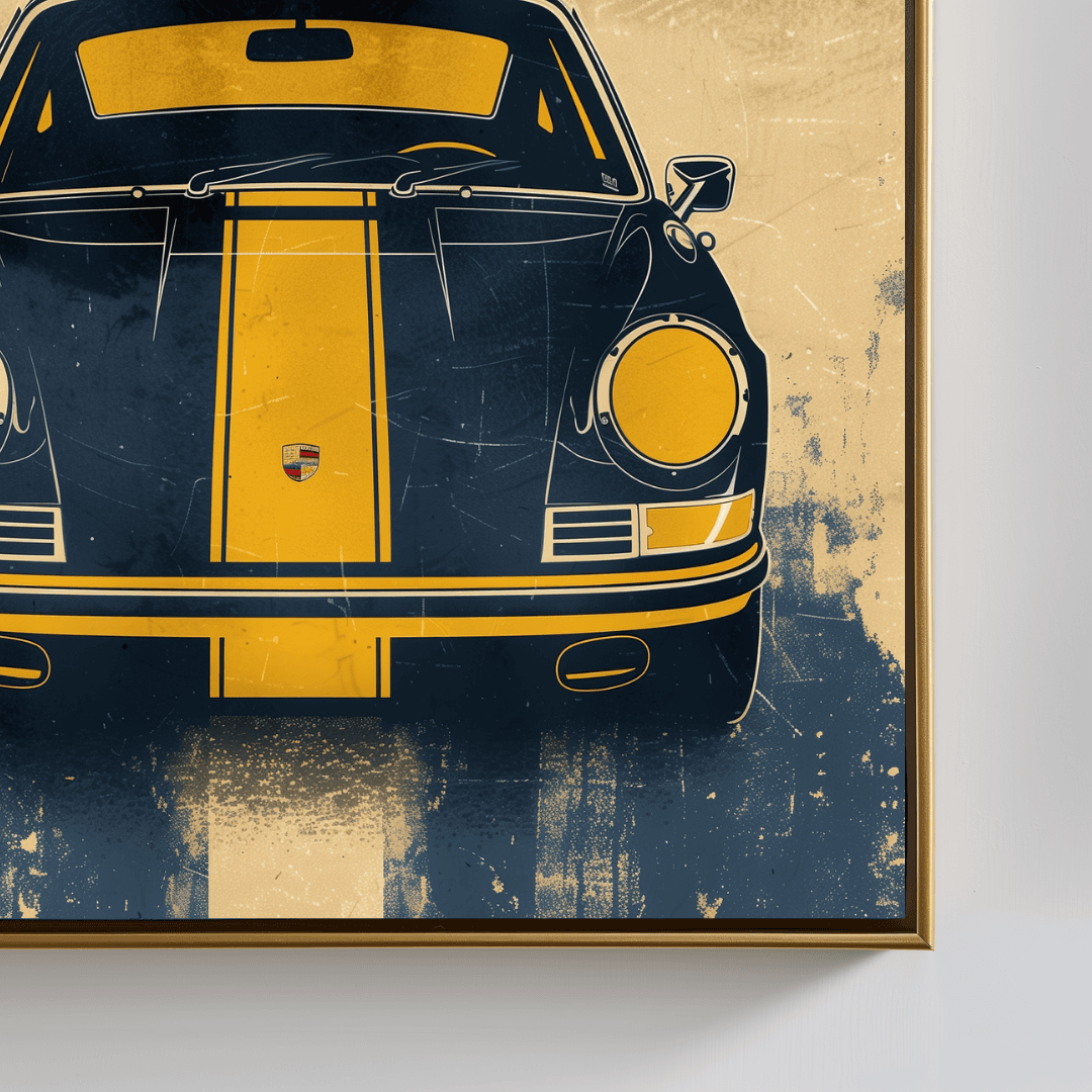 Porsche Porsche Front View with Yellow Racing Stripe Canvas