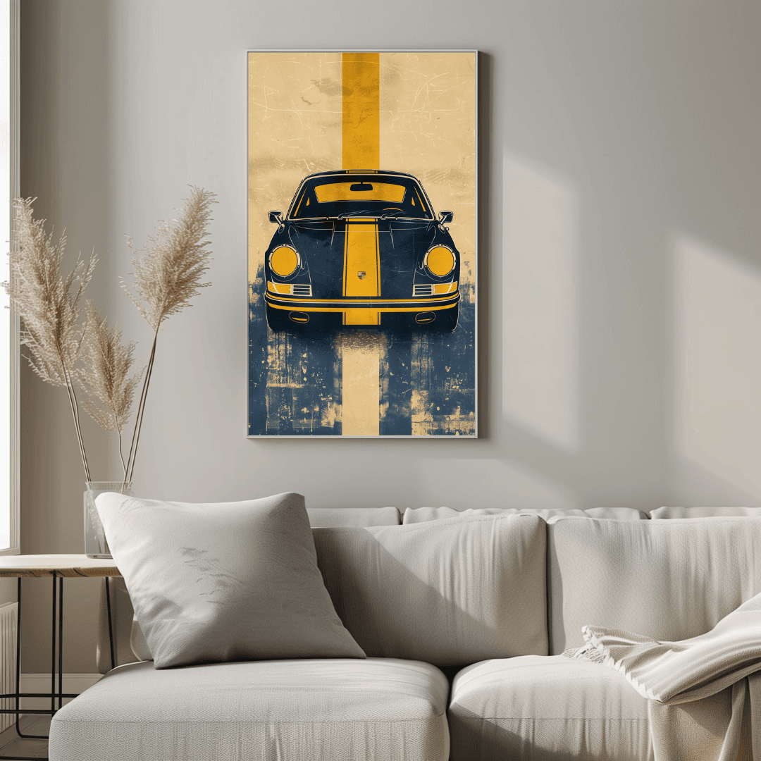 Porsche Porsche Front View with Yellow Racing Stripe Canvas