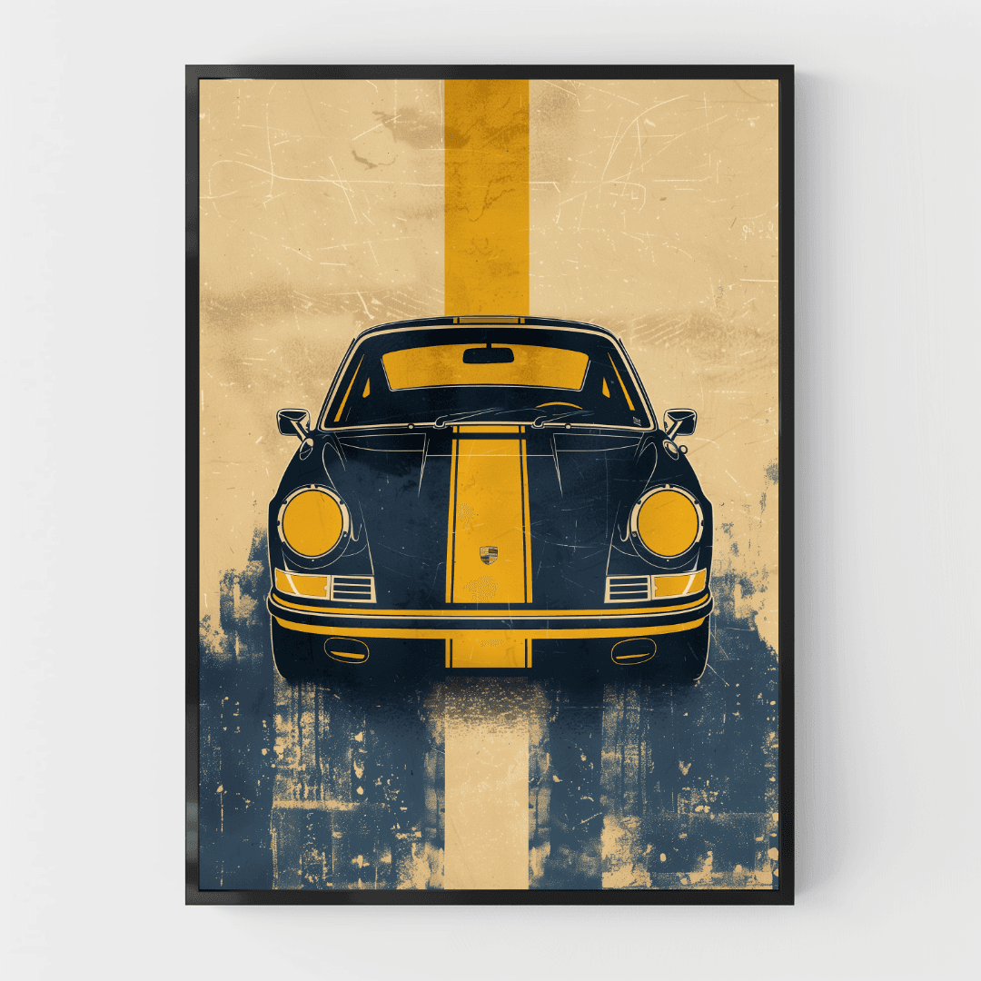 Porsche Porsche Front View with Yellow Racing Stripe Canvas