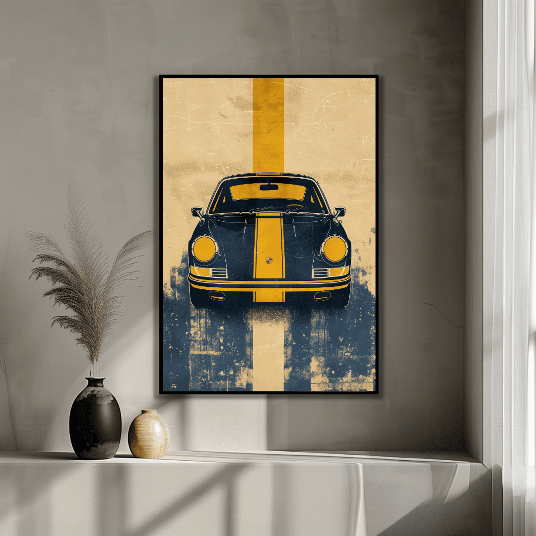 Porsche Porsche Front View with Yellow Racing Stripe Canvas