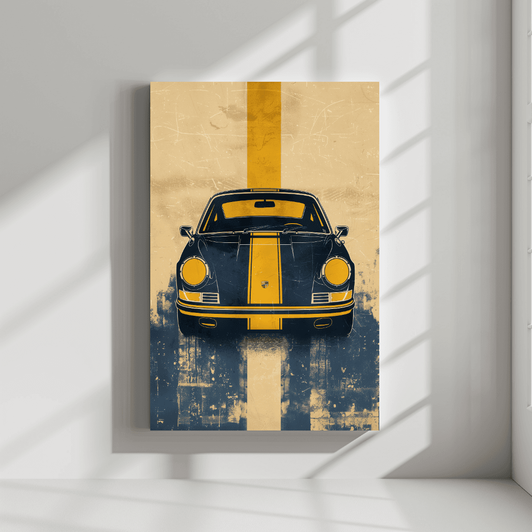 Porsche Porsche Front View with Yellow Racing Stripe Canvas