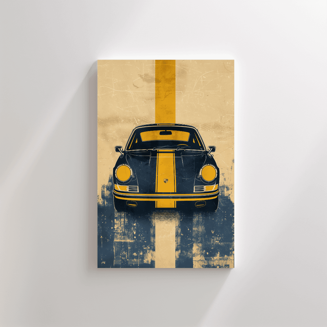 Porsche Porsche Front View with Yellow Racing Stripe Canvas