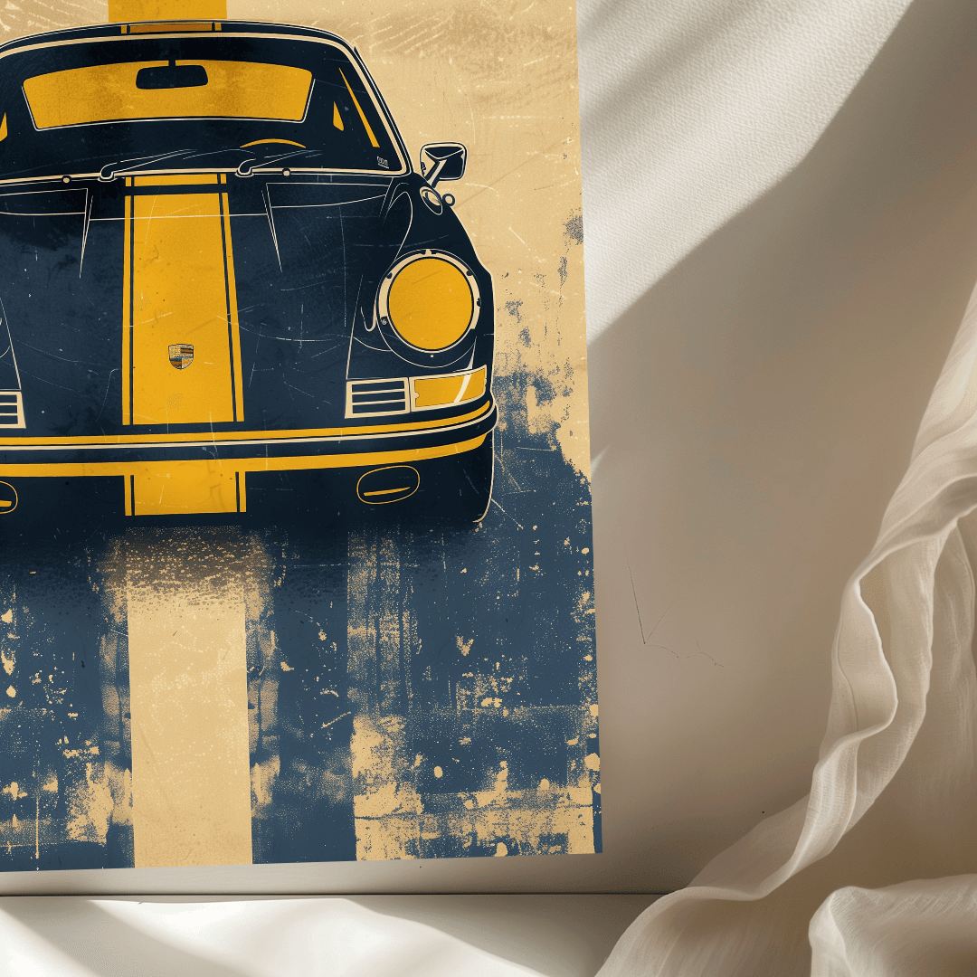 Porsche Porsche Front View with Yellow Racing Stripe Canvas