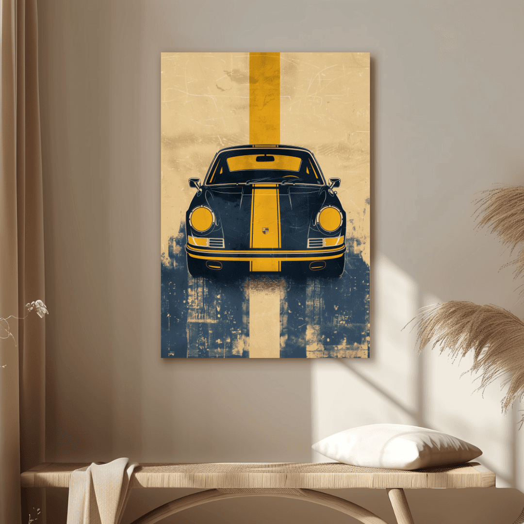 Porsche Porsche Front View with Yellow Racing Stripe Canvas