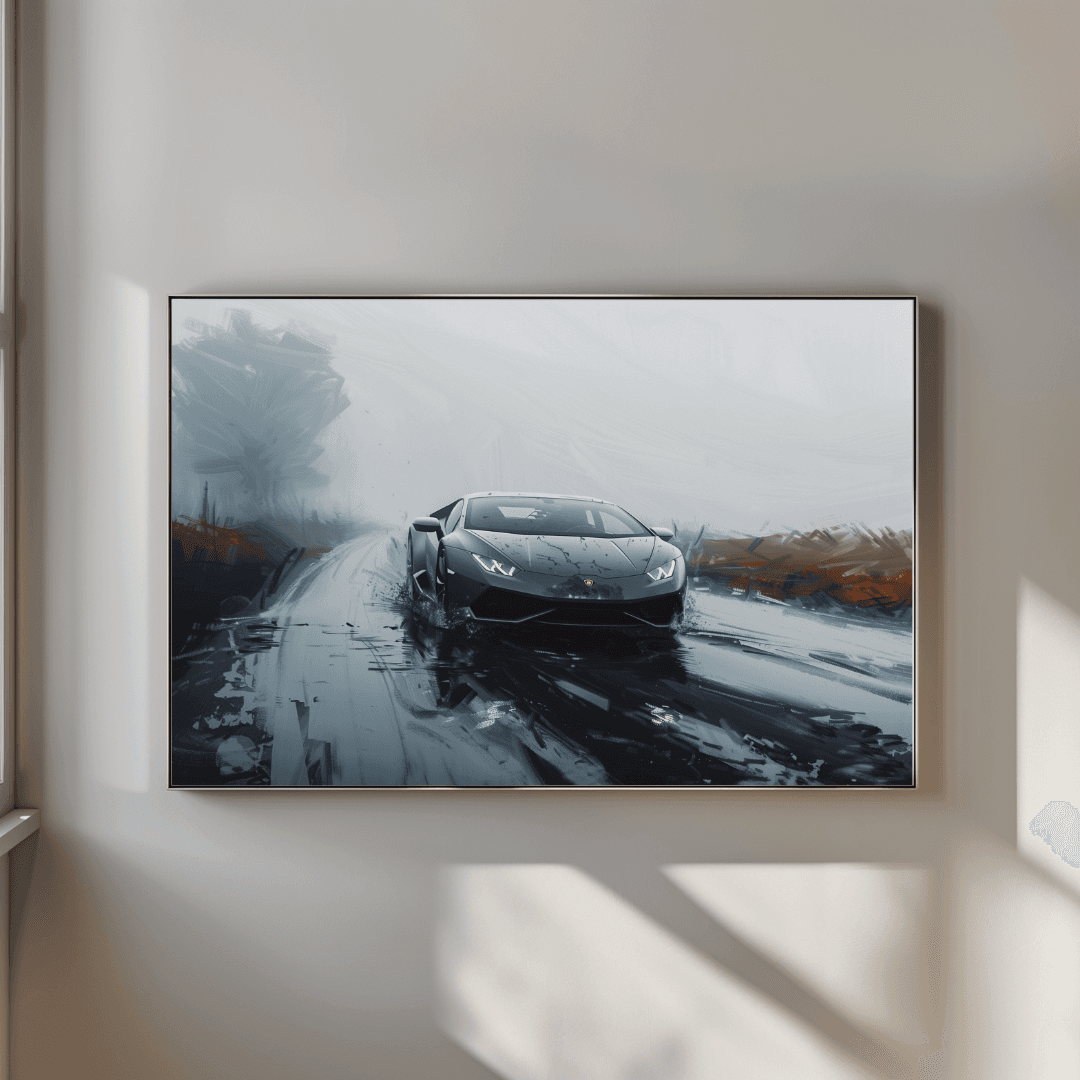 undefined Lamborghini Driving Through Storm Canvas