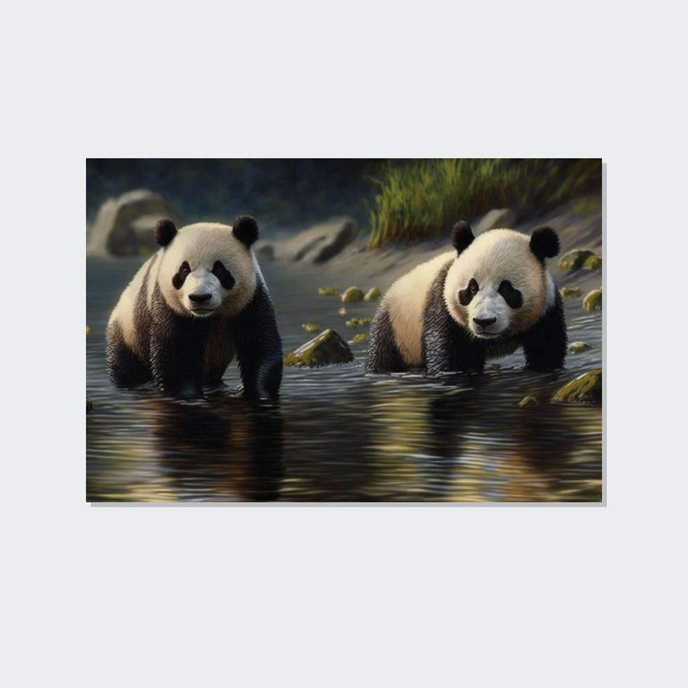 Pandas Bamboo Eaters and Playful Creatures: A Portrait of Pandas on Canvas