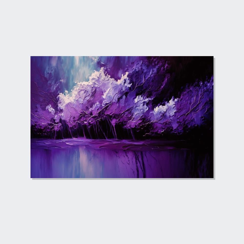Purple Abstract Art Enchanted Violet: Framed Canvas Print of Abstract Art