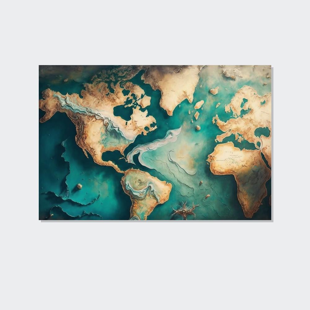 undefined Discover the Beauty of the Earth: Abstract World Map on Canvas or Poster