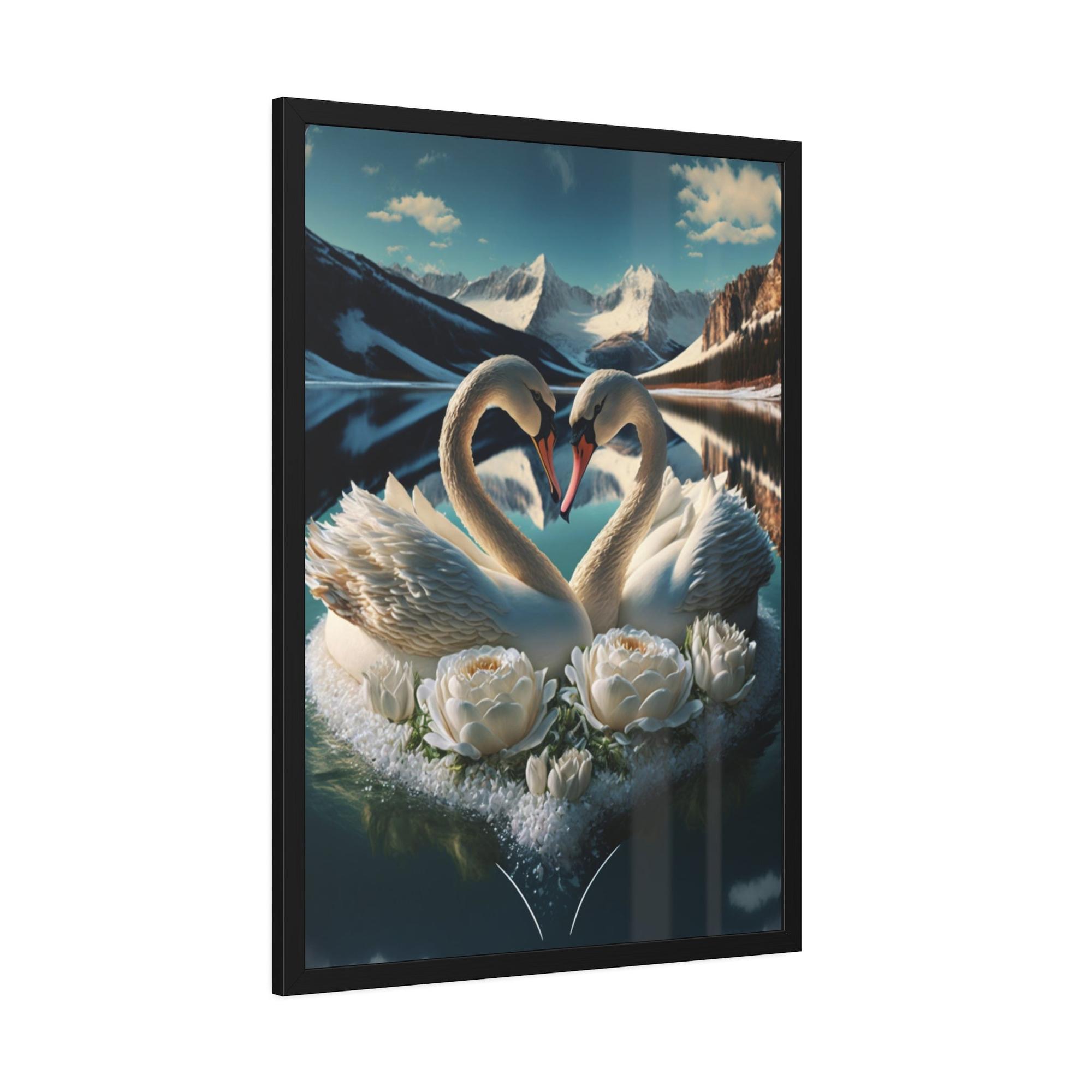 Swans The Majesty of Swans: Framed Canvas Print of These Beautiful Birds in Their Natural Element