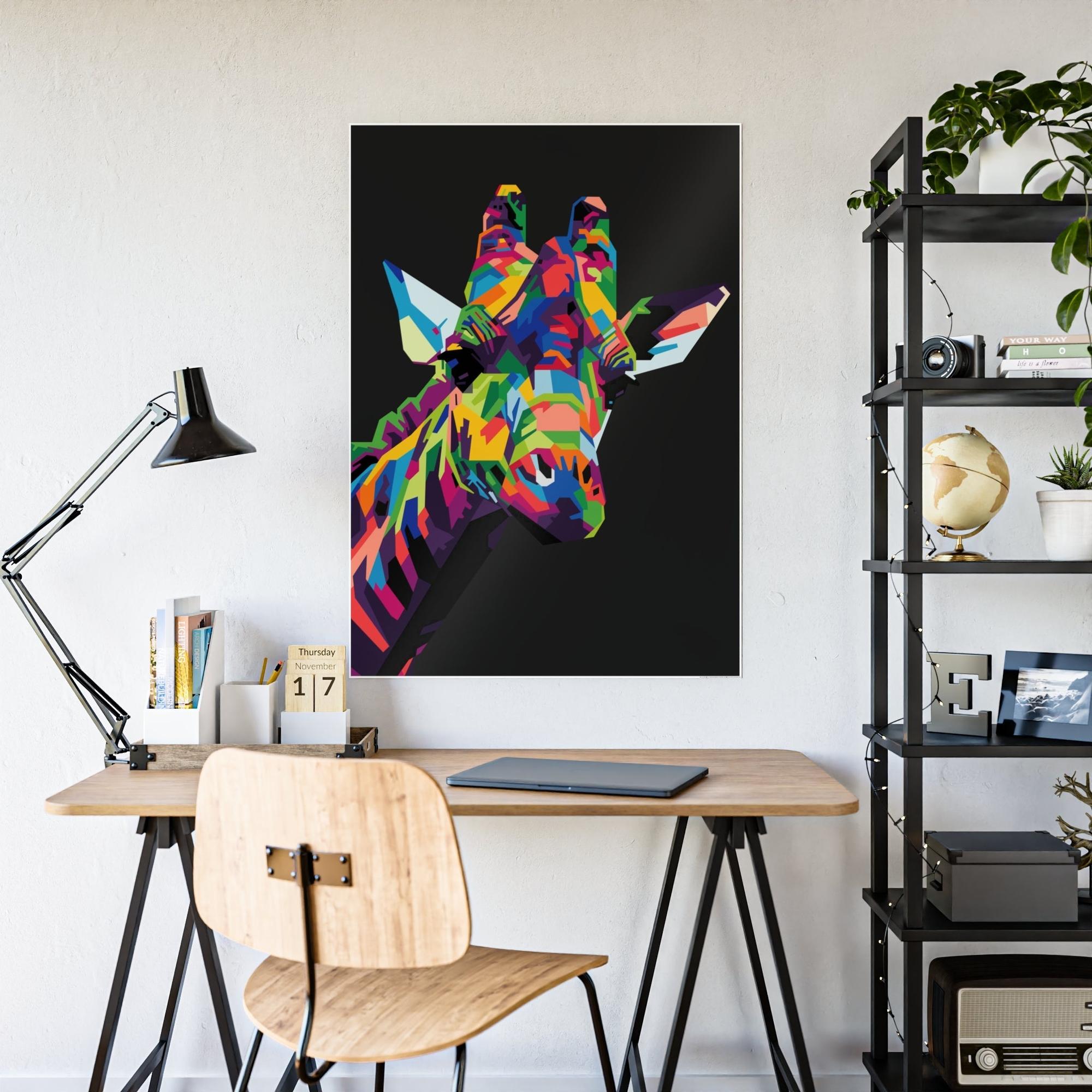 Giraffes Splash of Color: A Vividly Colored Artistic Print of a Giraffe on Canvas & Poster