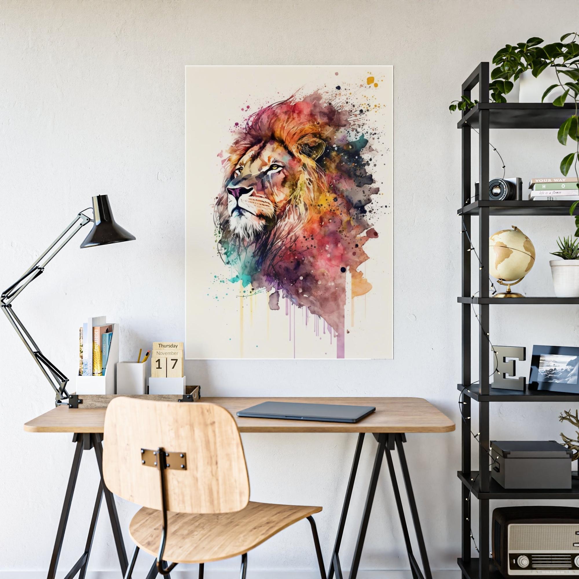 Lions The King's Portrait: Artistic Print on Framed Canvas of a Regal Lion