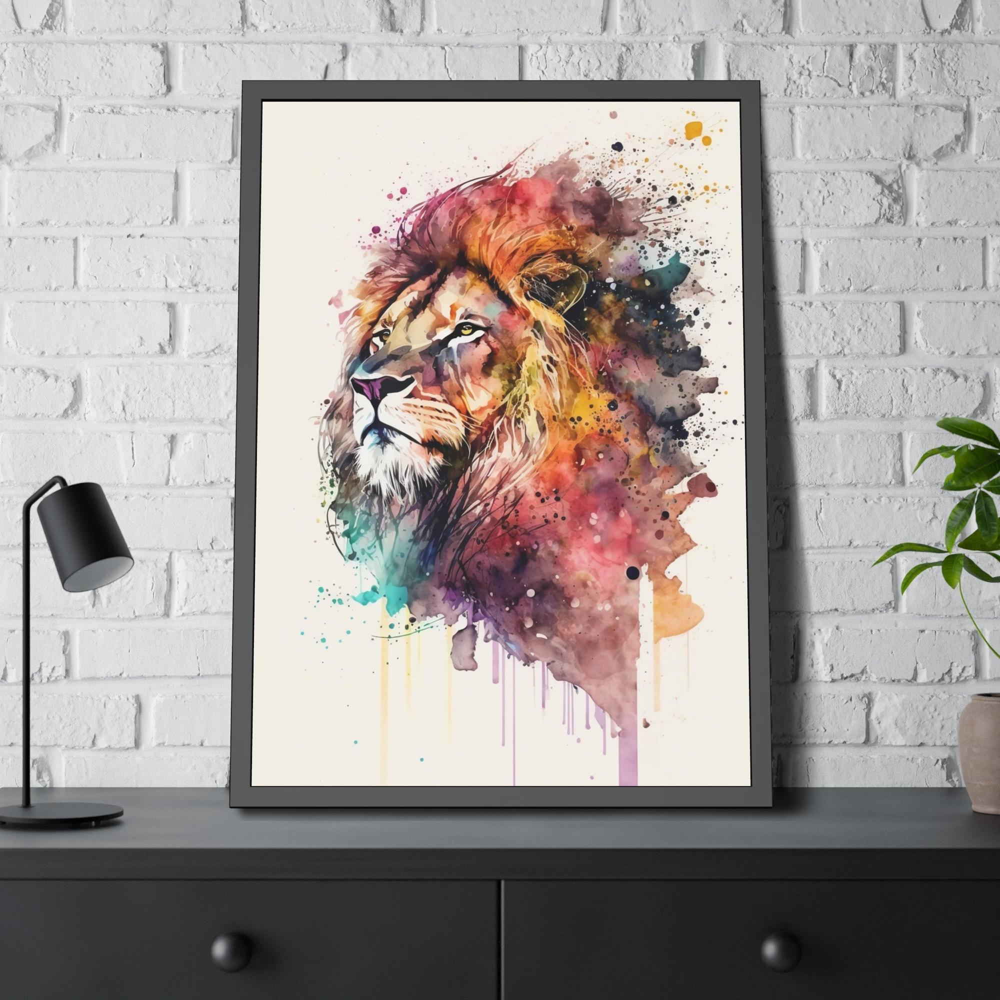 Lions The King's Portrait: Artistic Print on Framed Canvas of a Regal Lion