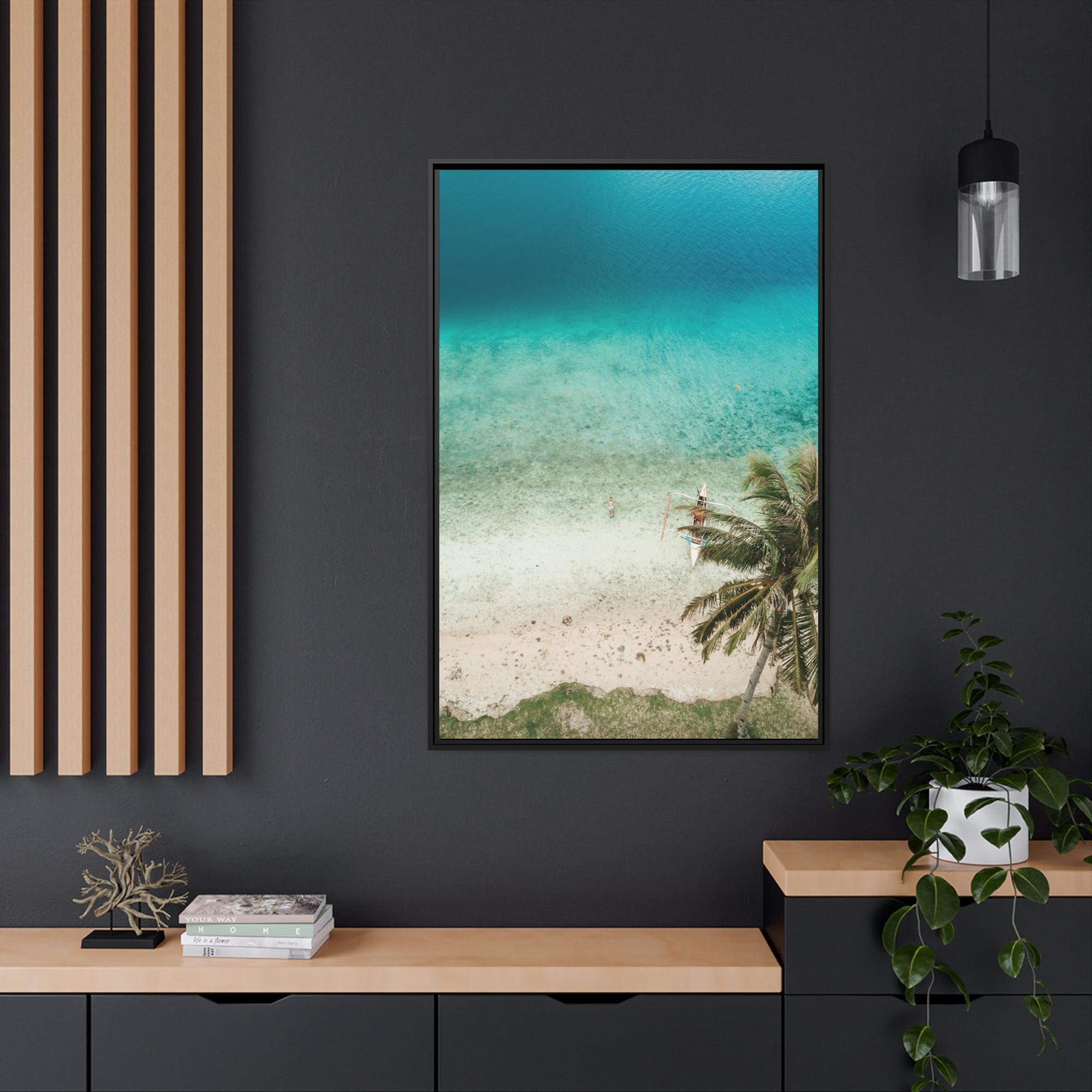 Island Beach Ocean Paradise: Framed Poster of a Serene Island Beach Scene