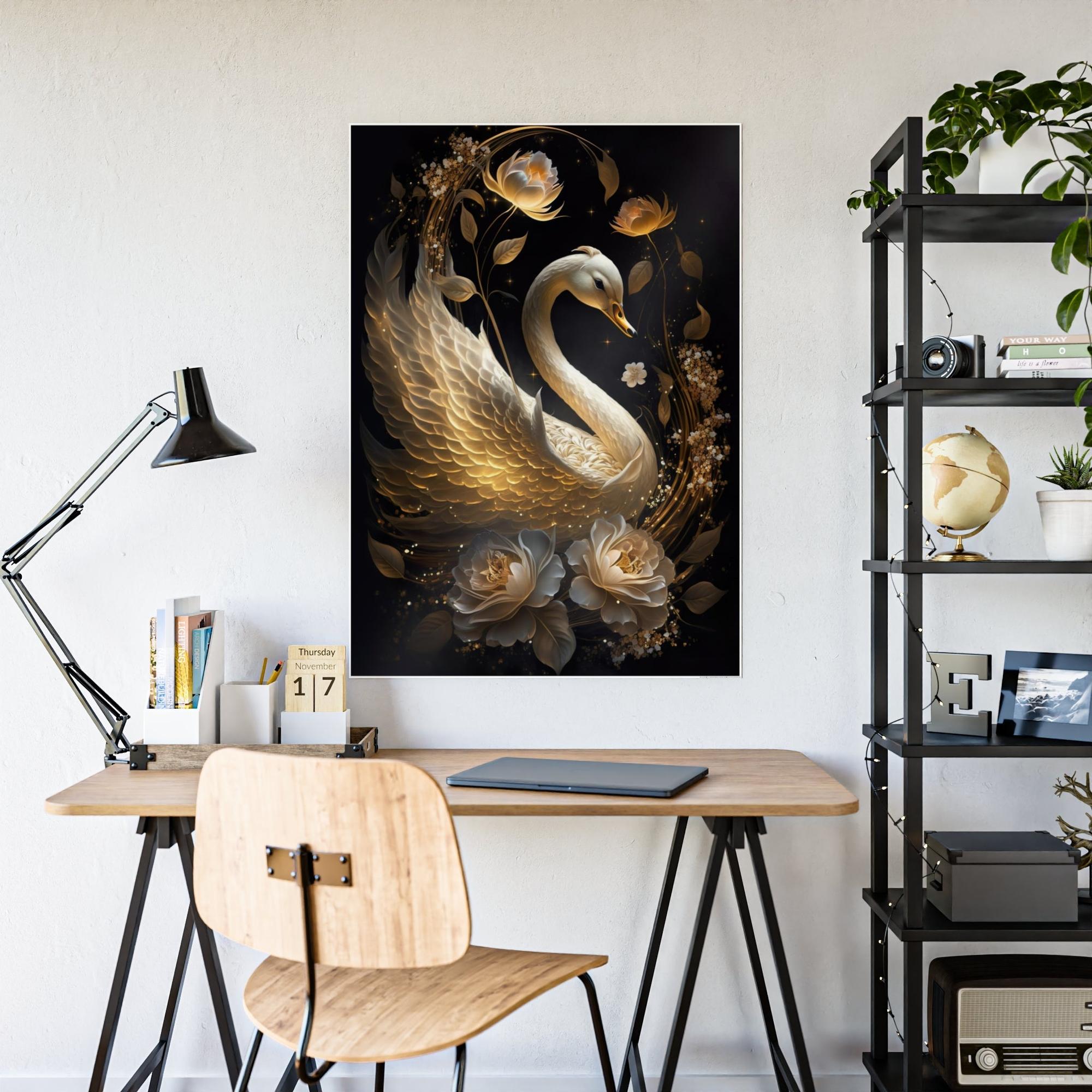 Swans Tranquil Beauty: Canvas Art Displaying the Serenity of Swan in a Peaceful Setting