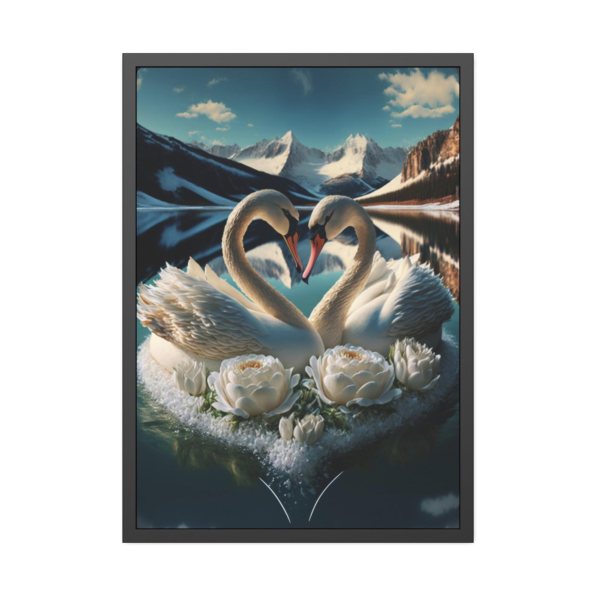 Swans The Majesty of Swans: Framed Canvas Print of These Beautiful Birds in Their Natural Element