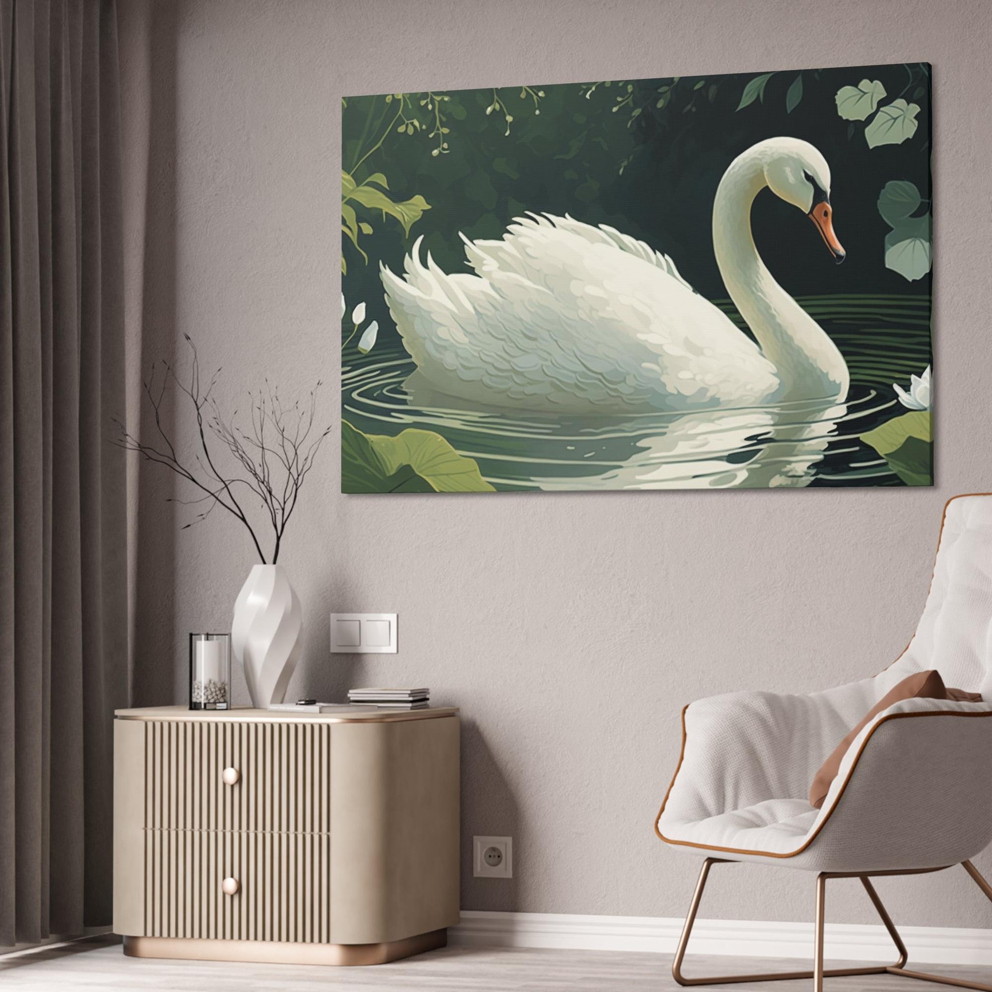 Swans Swan Lake Serenity: Natural Canvas Print of Beautiful Swan in Motion