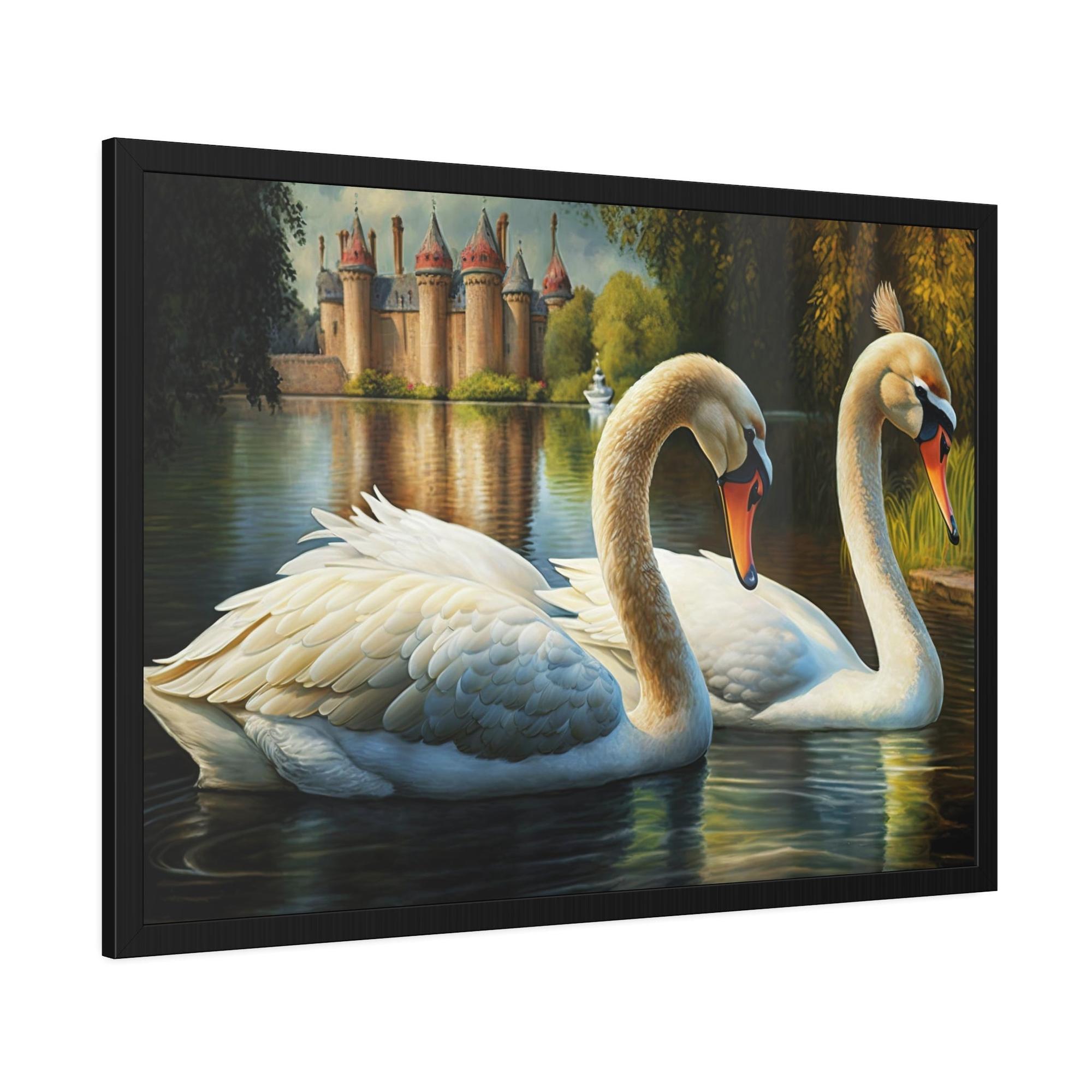 Swans Swan Symphony: Framed Canvas Print of These Beautiful Birds in Harmony