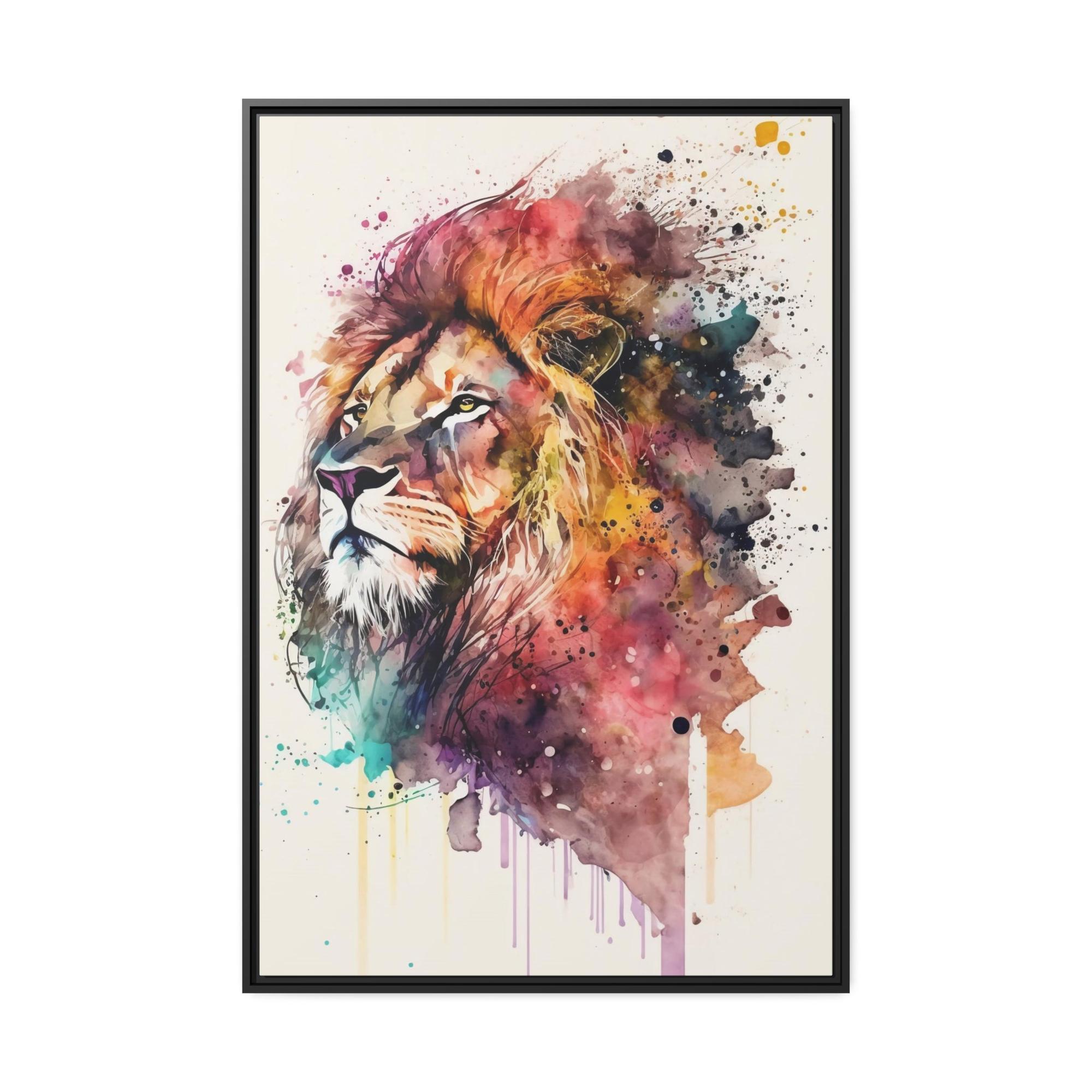 Lions The King's Portrait: Artistic Print on Framed Canvas of a Regal Lion