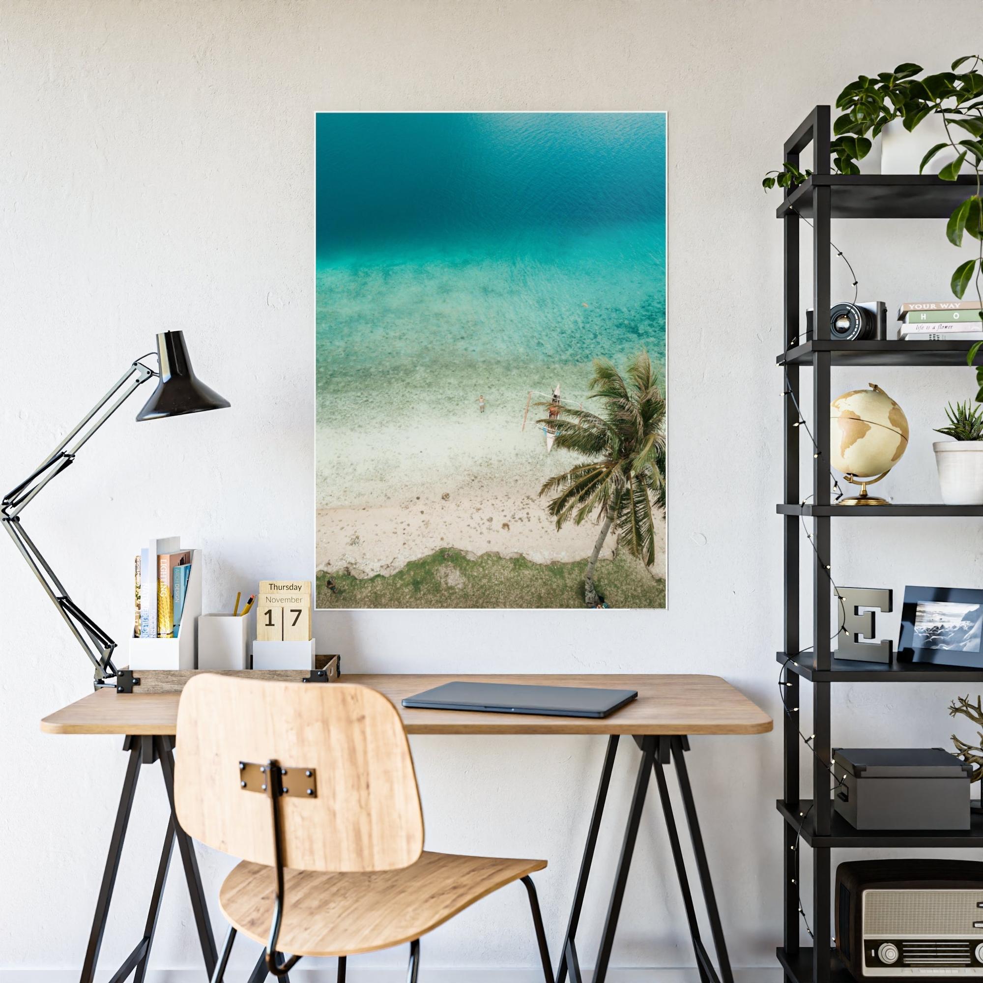 Island Beach Ocean Paradise: Framed Poster of a Serene Island Beach Scene
