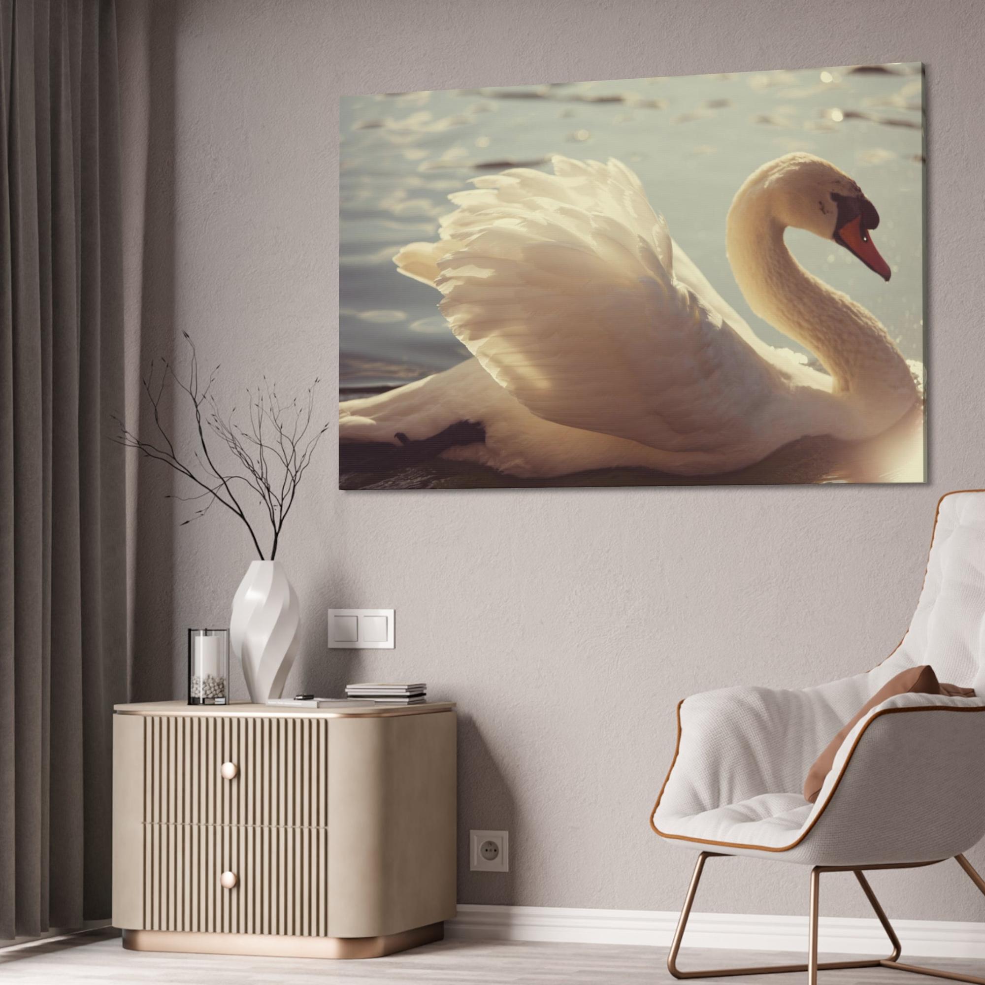 Swans Elegant Grace: Natural Canvas Print Featuring Beautiful Swan