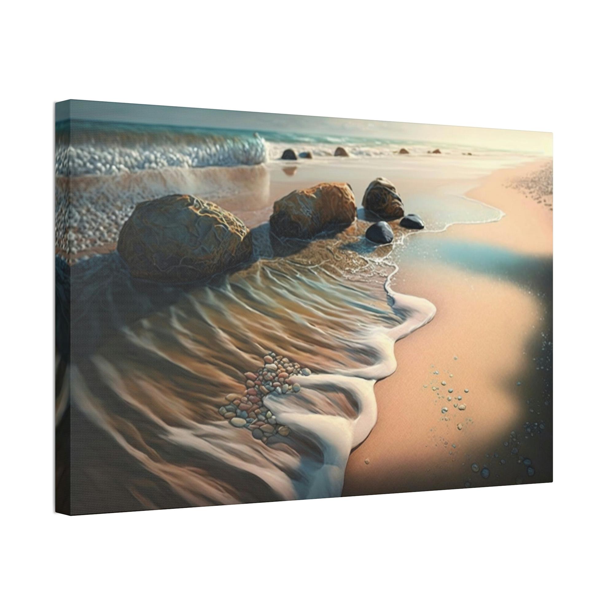 Beaches Ocean's Symphony: Framed Poster of Waves Crashing on Beach