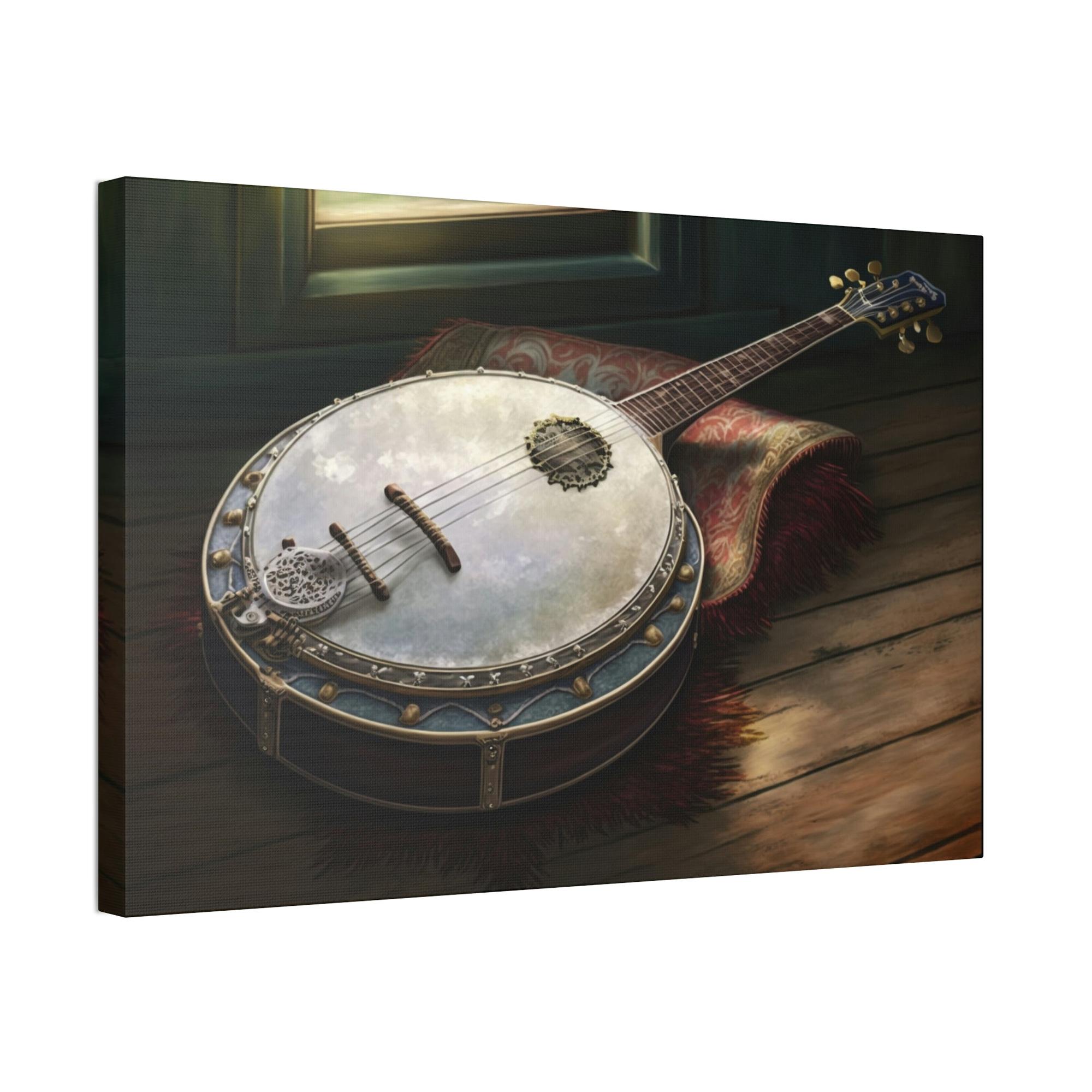 Banjo Soulful Melodies: Natural Canvas & Poster Art Print of a Banjo